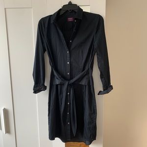 Black button down dress with tie waist detail